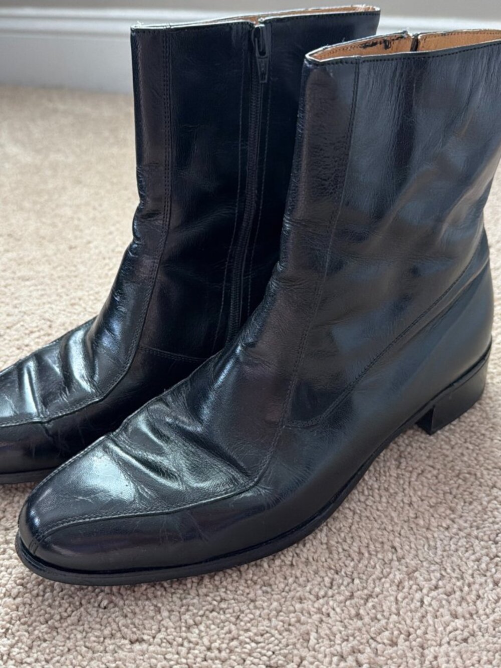 Vintage Beatle Boots Mens 11D Black Leather Zip Up Ankle 70s Rock Star High Top